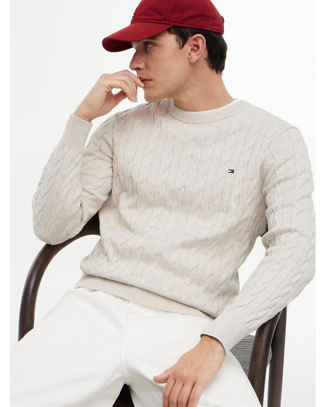 Tommy Hilfiger Blue Cable Knit Crew Neck Jumper for men