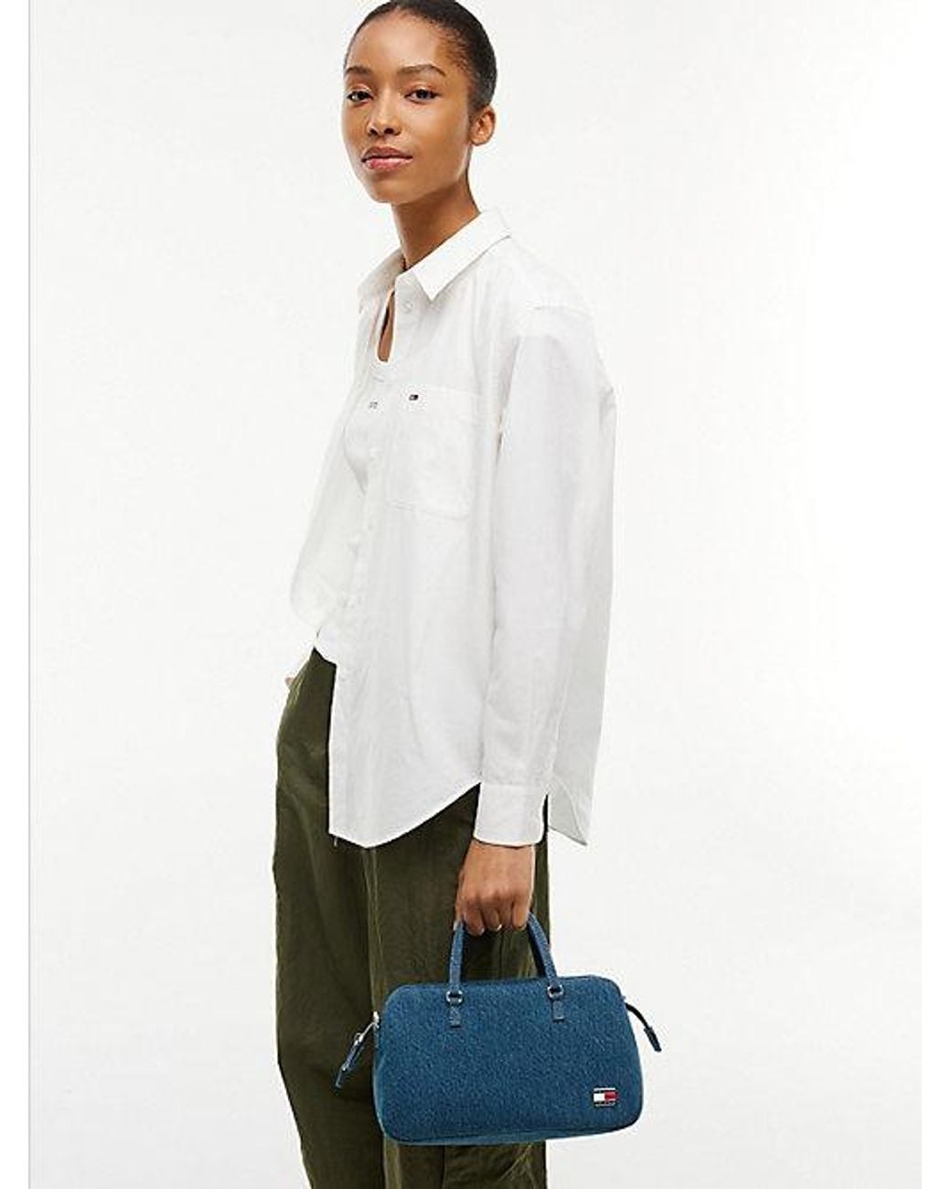 Tommy Hilfiger Blue Logo Plaque Denim Crossbody Tote Bag