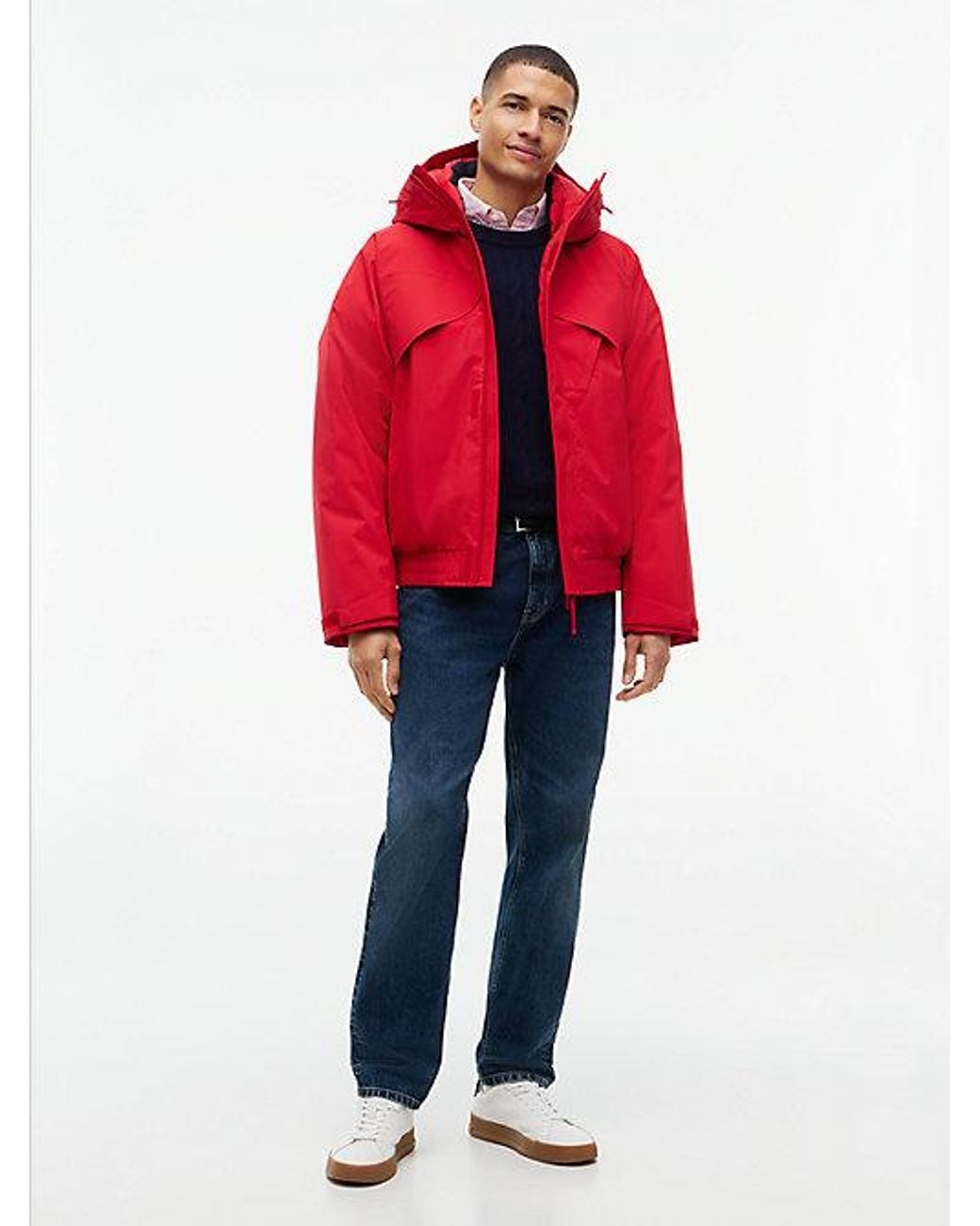 Tommy Hilfiger Red Performance Triple Layer Water Repellent Hooded Jacket for men