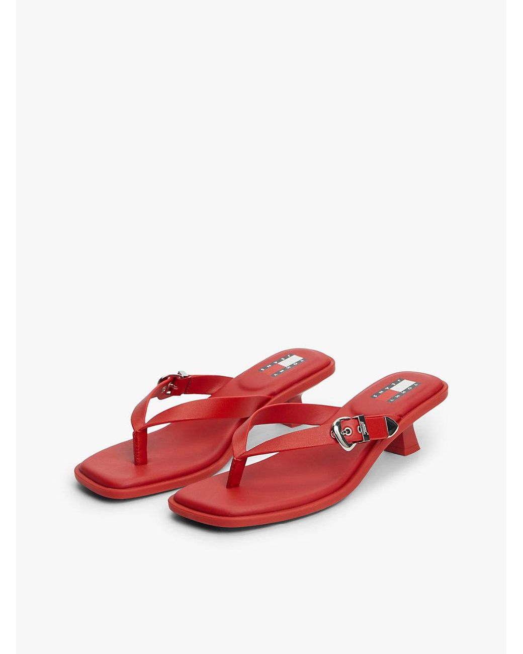 Tommy Hilfiger Red Leather Kitten Heel Toe Post Sandals