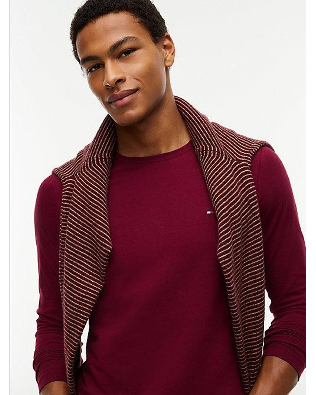 Tommy Hilfiger Red Slim Jersey Long Sleeve T-Shirt for men