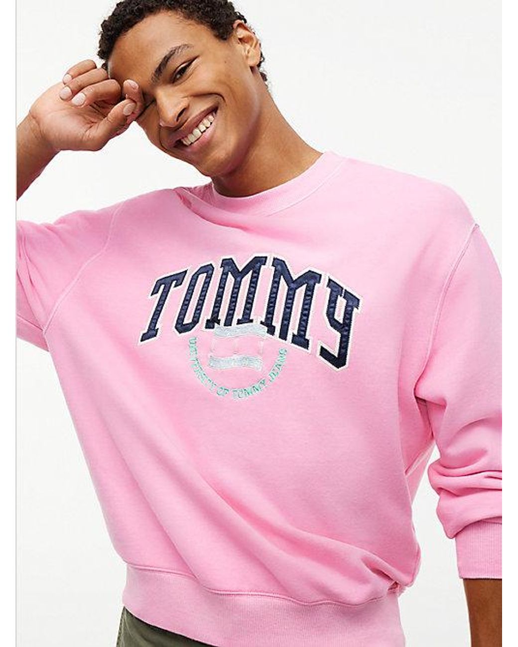 Tommy Hilfiger Pink Tommy Jeans Varsity Logo Relaxed Terry Sweatshirt for men