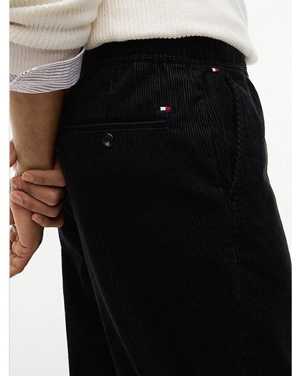 Tommy Hilfiger Black Dover Regular Straight Elasticated Corduroy Chinos for men