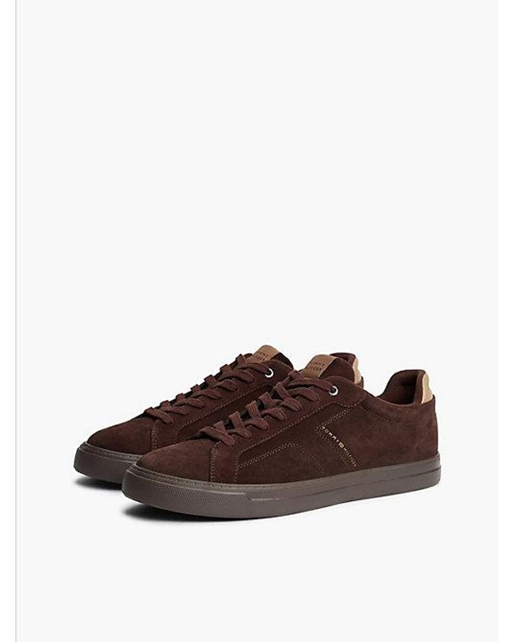 Tommy Hilfiger Brown Suede Metallic Logo Lightweight Court Trainers for men