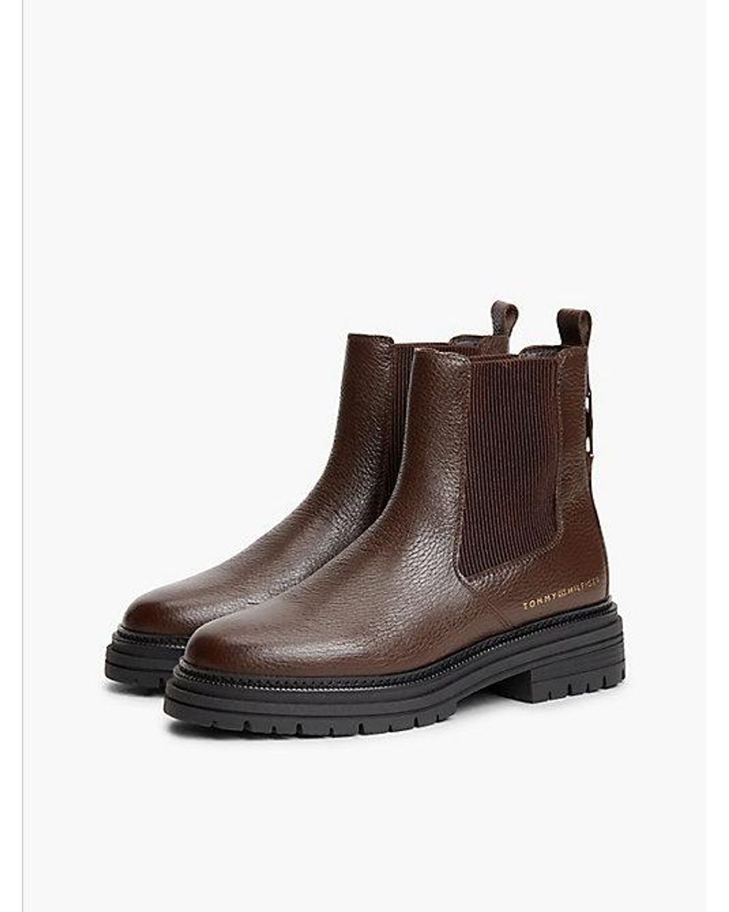 Tommy Hilfiger Brown Pebble Grain Leather Chelsea Boots