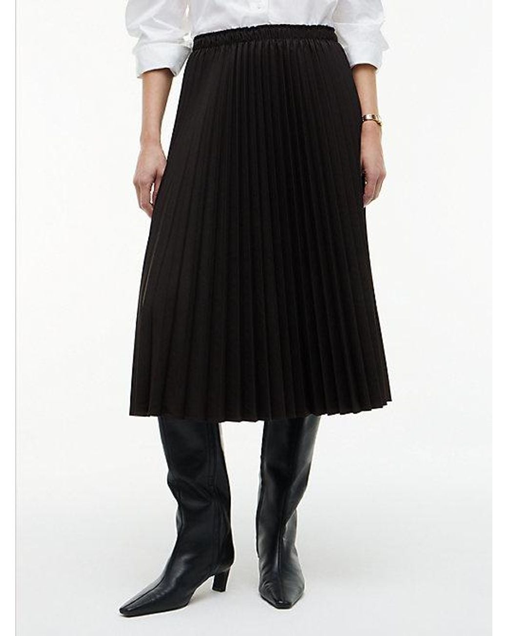 Tommy Hilfiger Black Pleated Twill Midi Skirt
