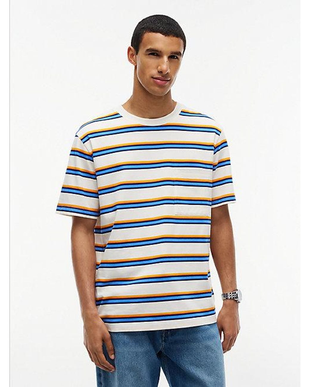 Tommy Hilfiger Blue Mixed Stripe Relaxed Jersey T-Shirt for men