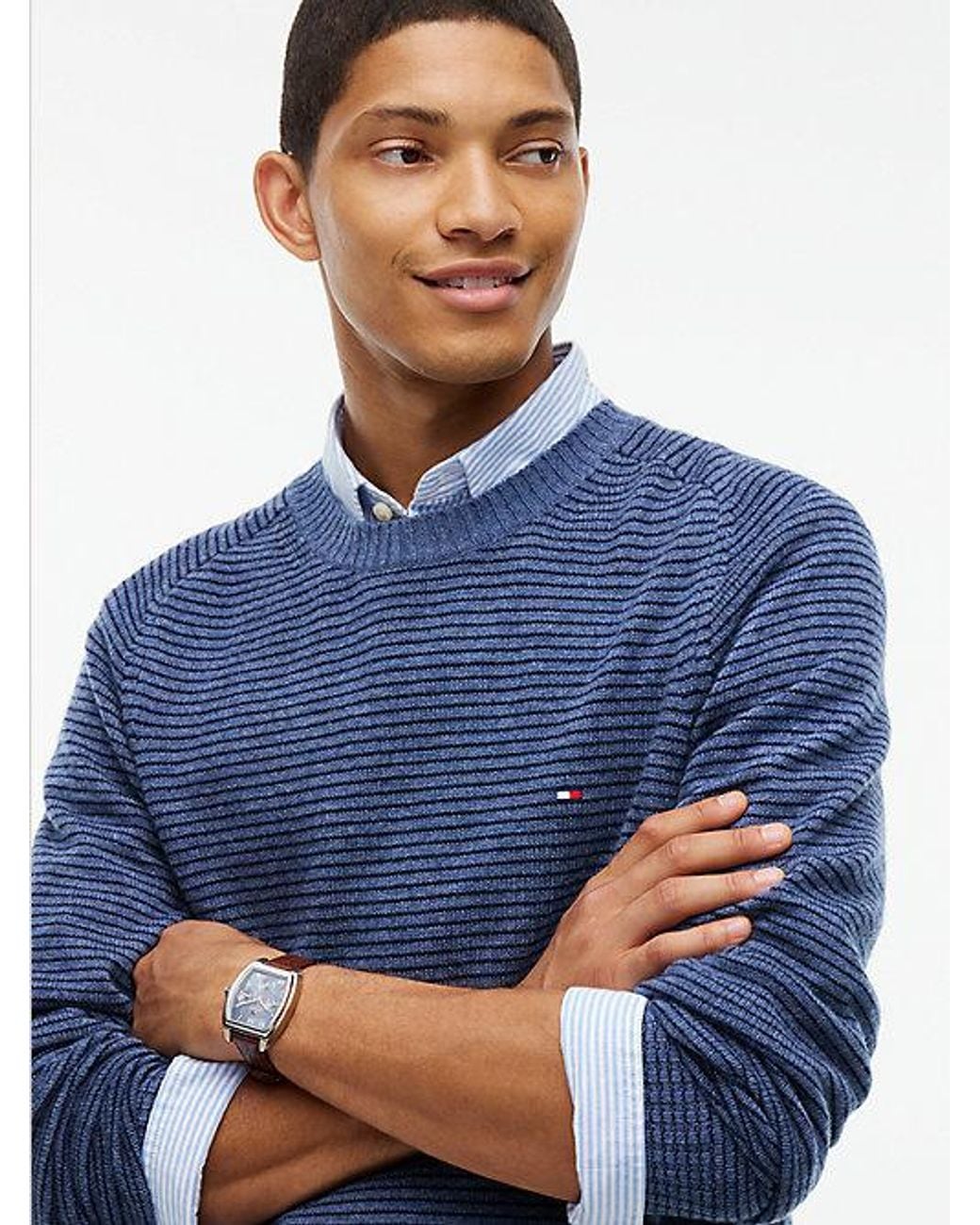 Tommy Hilfiger Blue Pure Lambswool Crew Neck Jumper for men