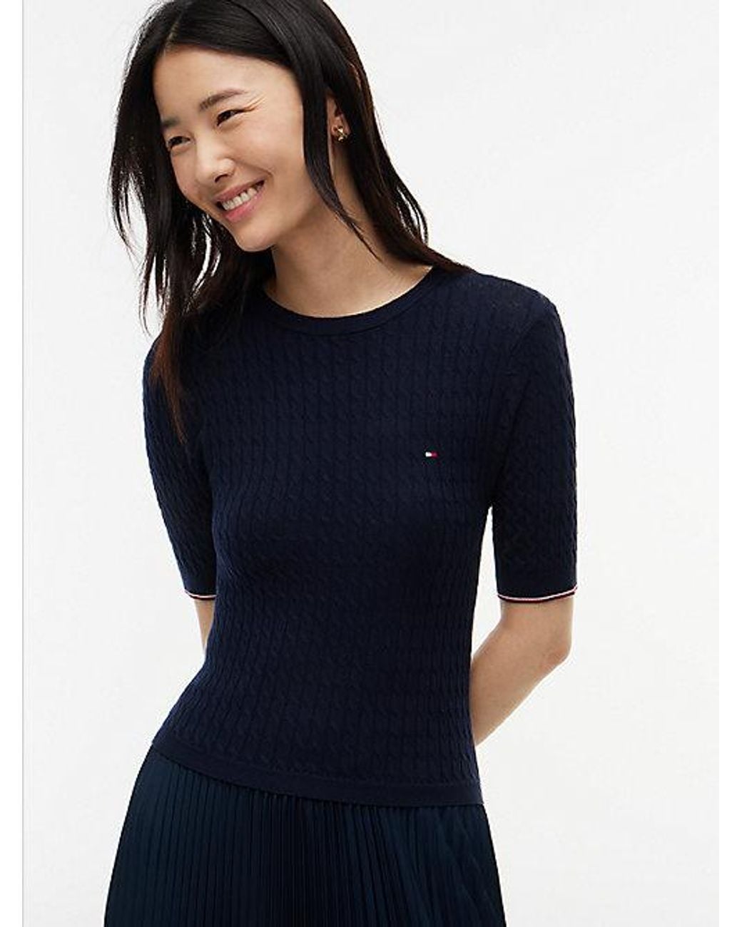 Tommy Hilfiger Blue Cable Knit Pleated Midi Dress