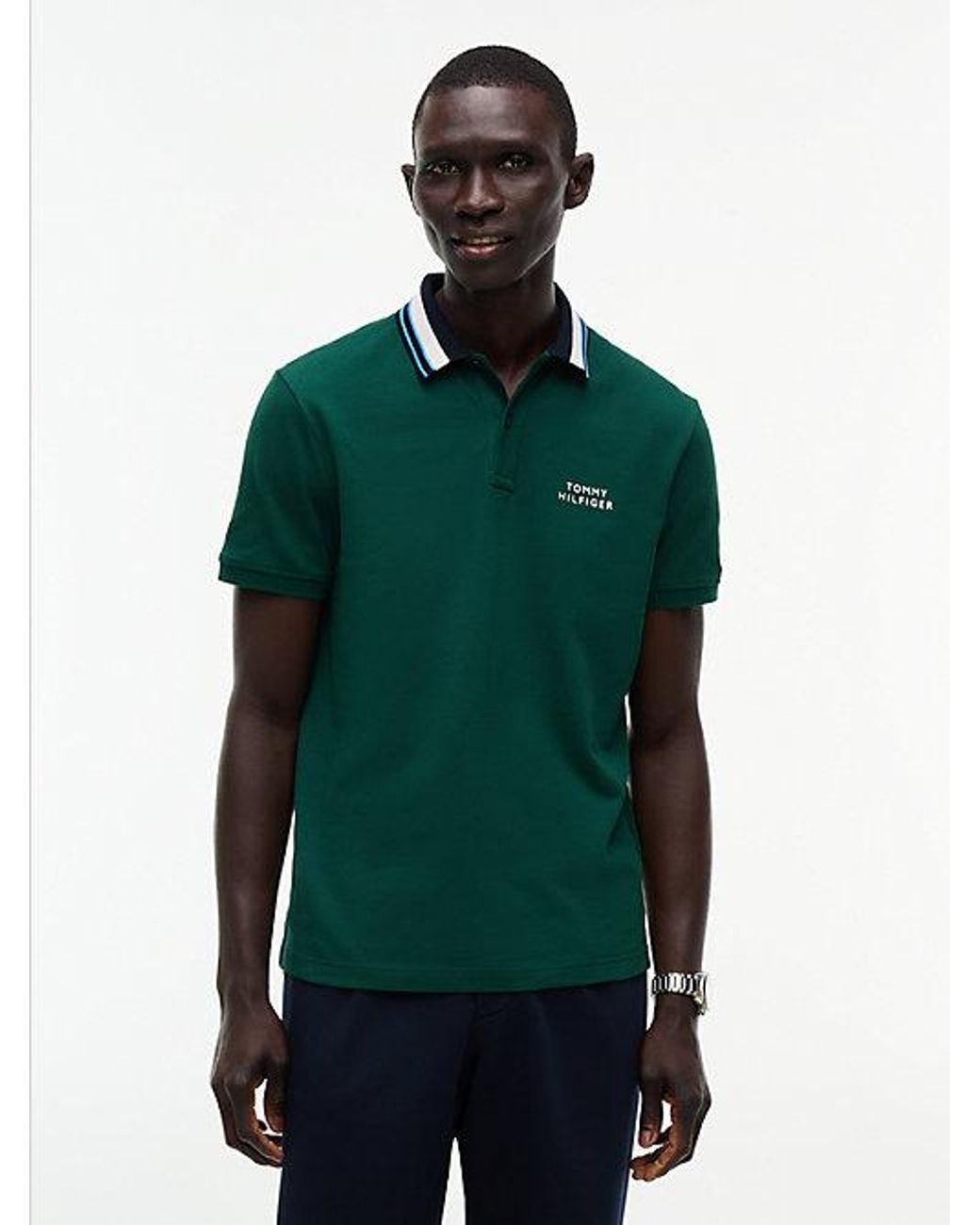 Tommy Hilfiger Green Regular Fit Tipped Collar Polo Shirt for men