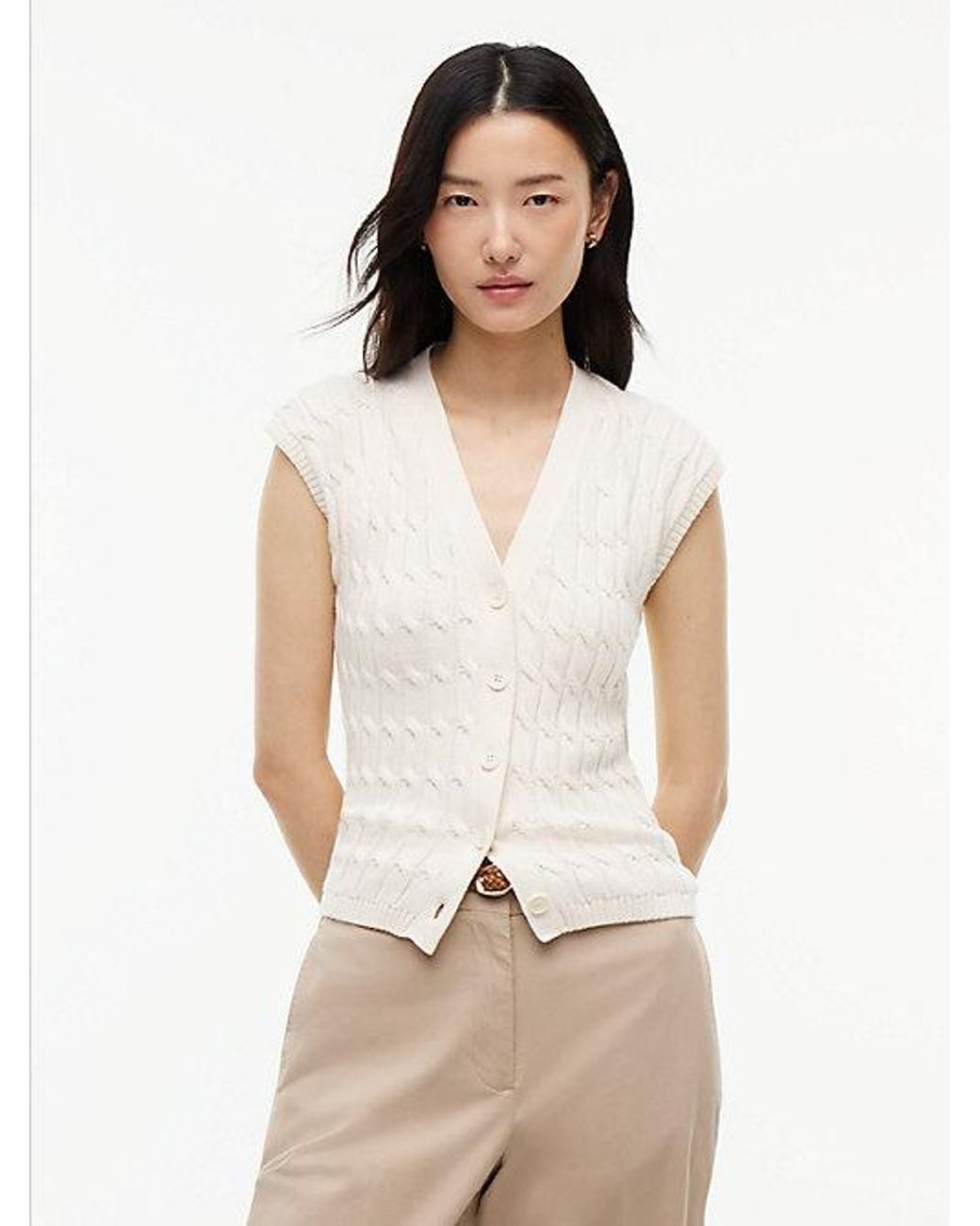 Tommy Hilfiger Natural Cable Knit Slim Cap Sleeve Cardigan