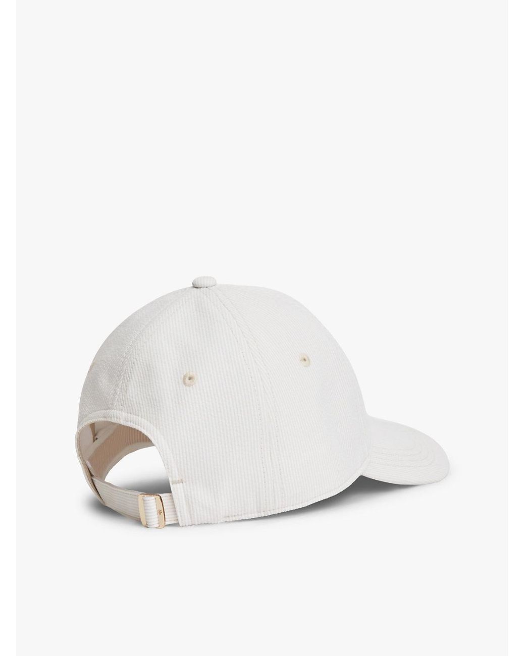 Tommy Hilfiger White Stripe Seersucker Logo Plaque Baseball Cap