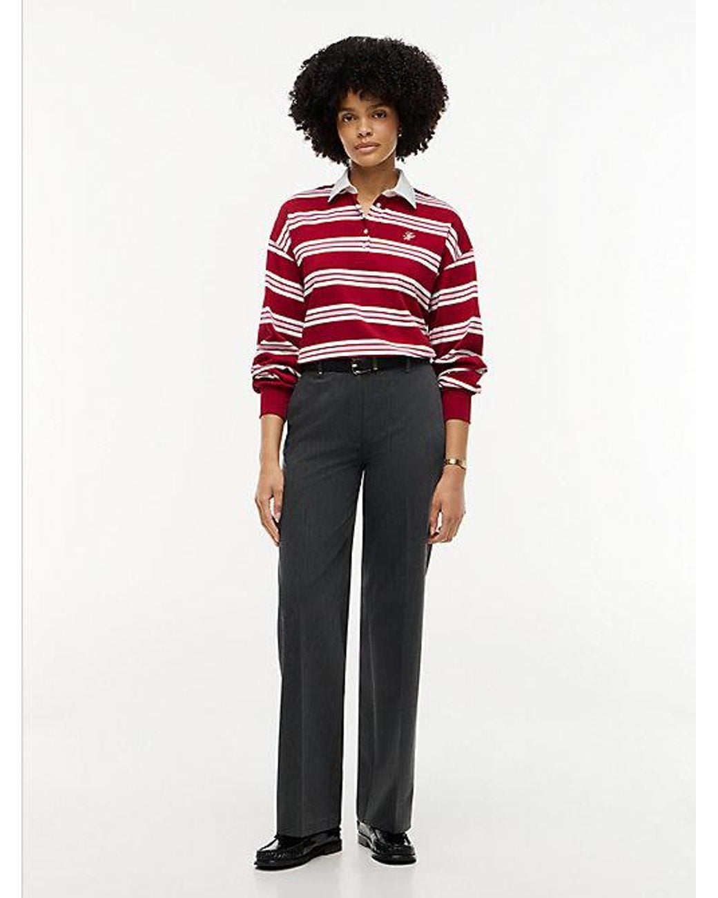 Tommy Hilfiger Red Rugby Stripe Relaxed Polo Sweatshirt