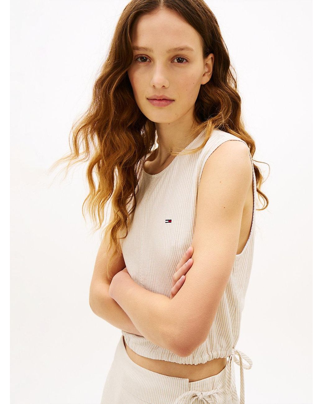 Tommy Hilfiger White Side Tie Linen Blend Sleeveless Blouse