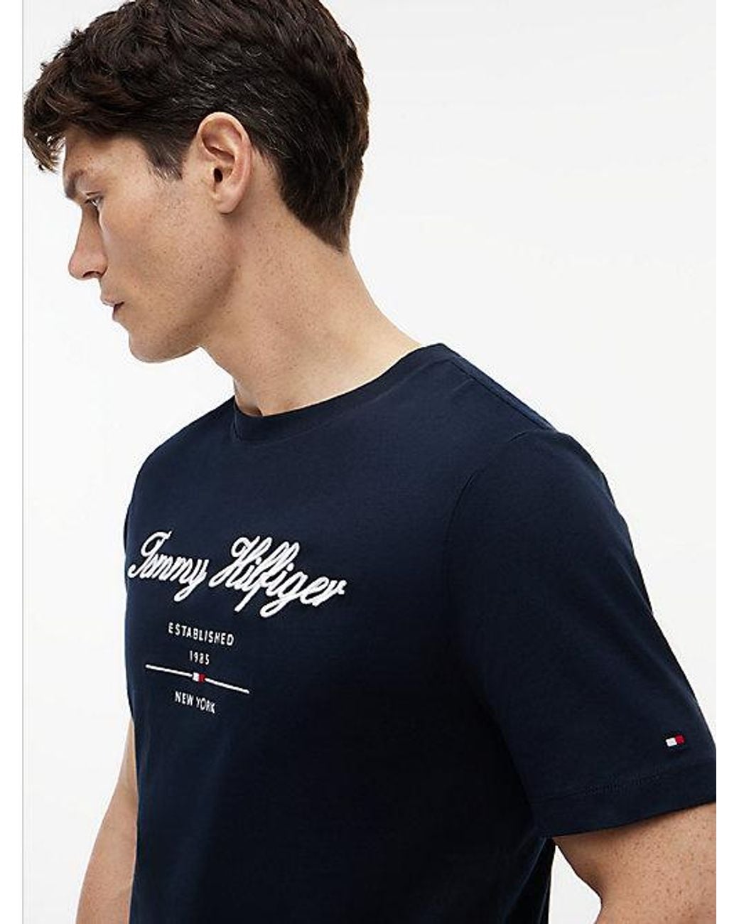 Tommy Hilfiger Blue Textured Logo Jersey T-Shirt for men