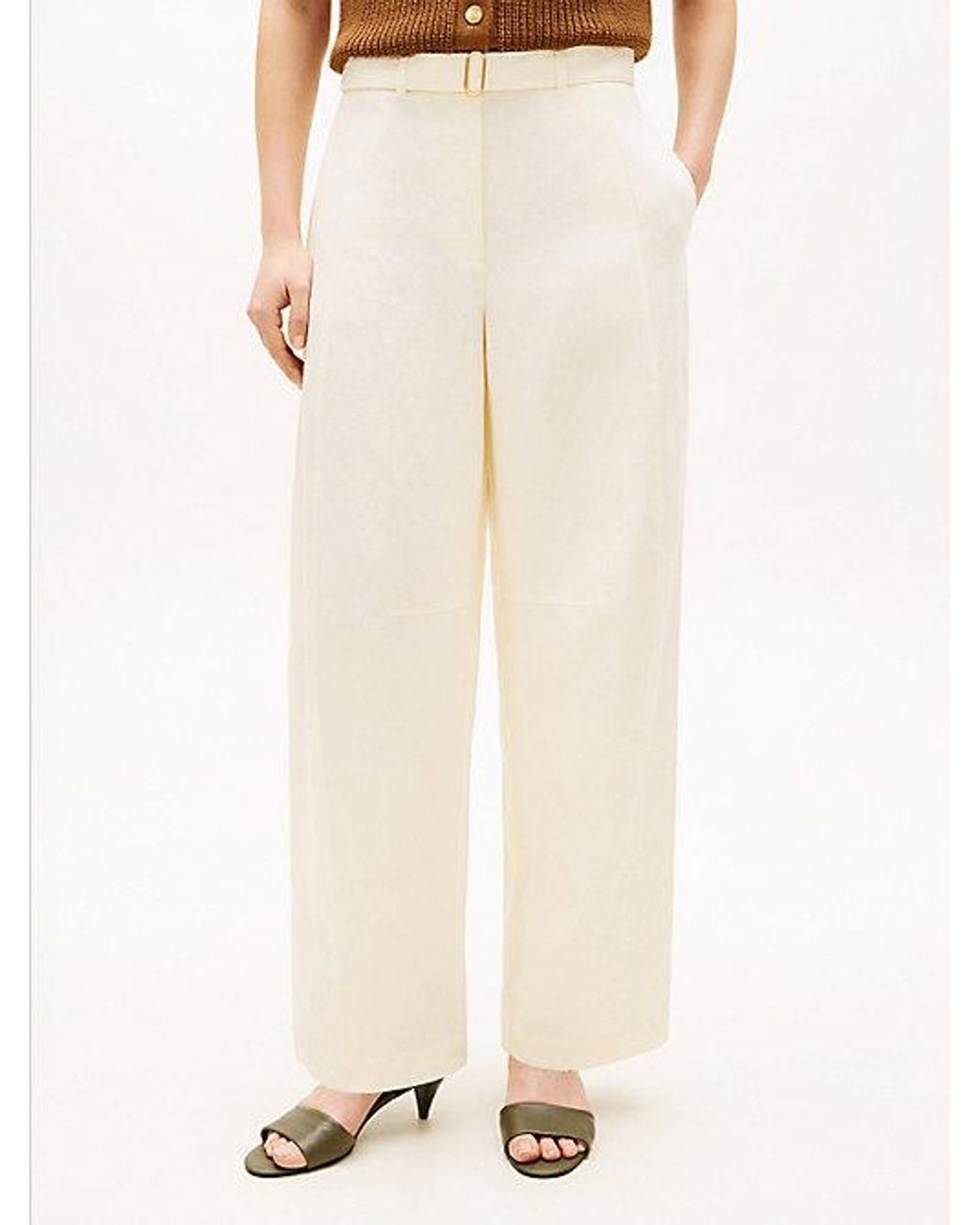 Tommy Hilfiger White Utility Barrel Leg Pure Linen Trousers