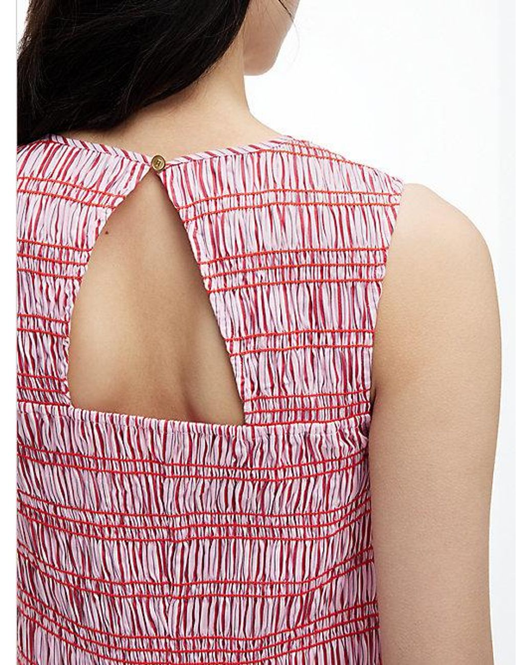 Tommy Hilfiger Pink Stripe Smock Sleeveless Fit And Flare Maxi Dress