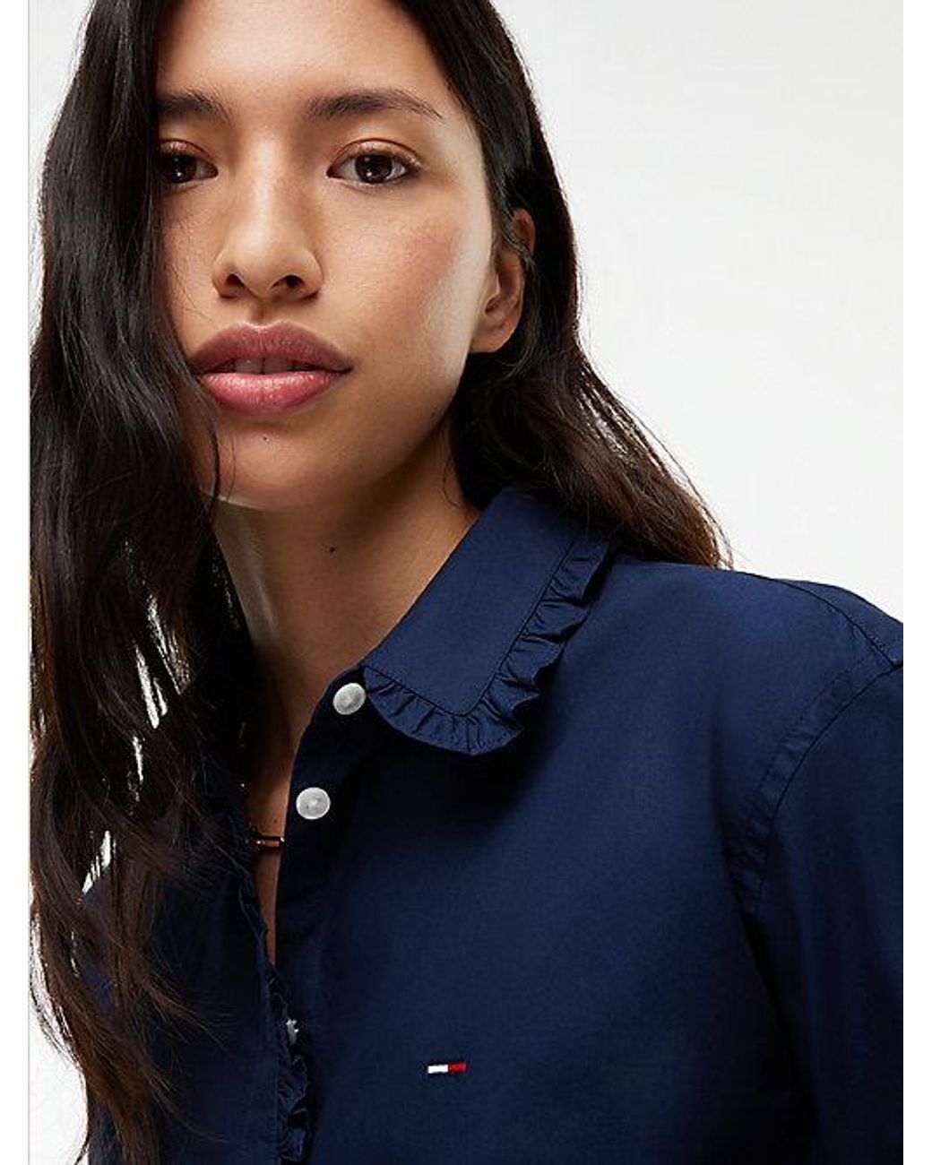 Tommy Hilfiger Blue Relaxed Fit Ruffle Poplin Shirt