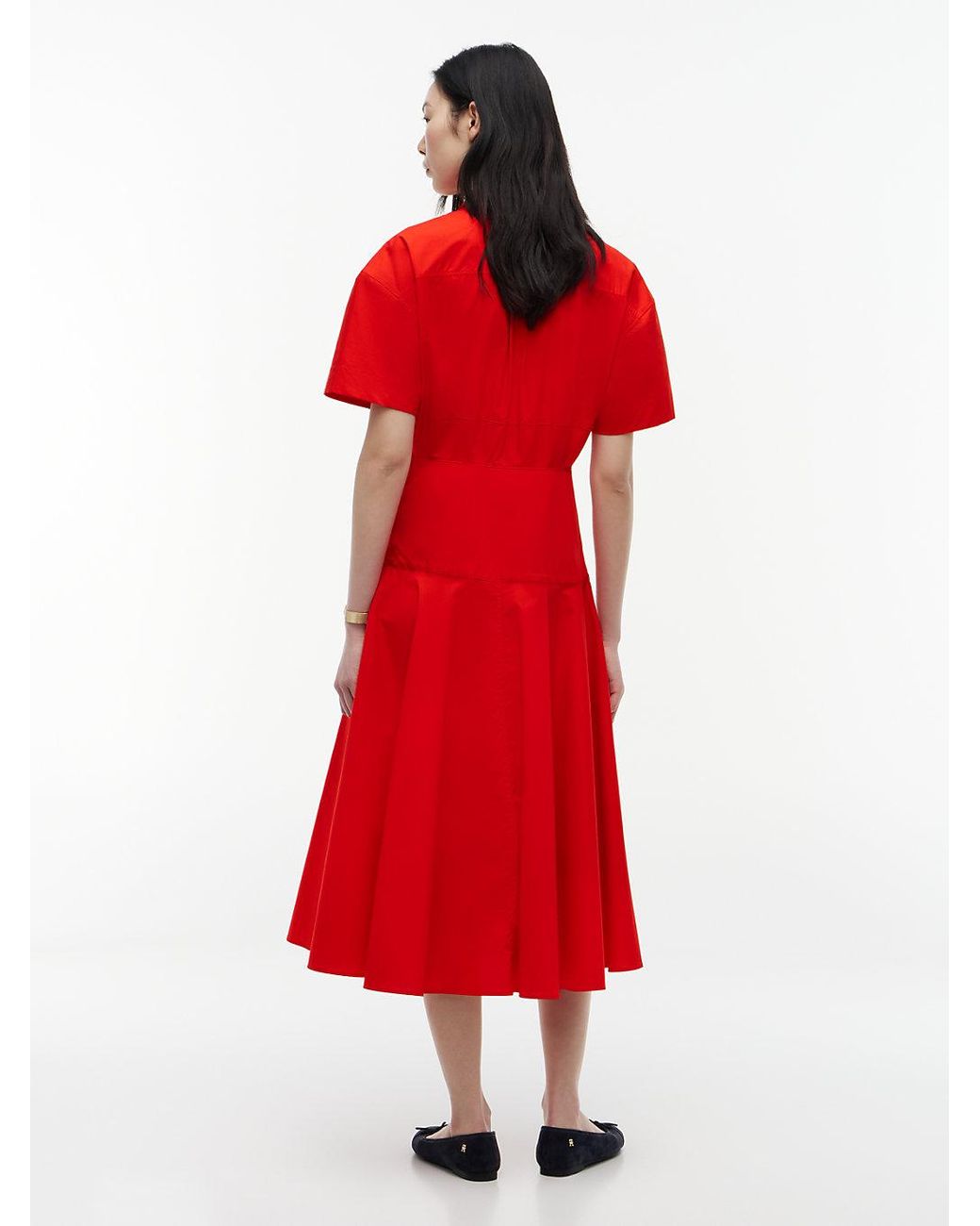 Tommy Hilfiger Red Fit And Flare Poplin Midi Shirt Dress