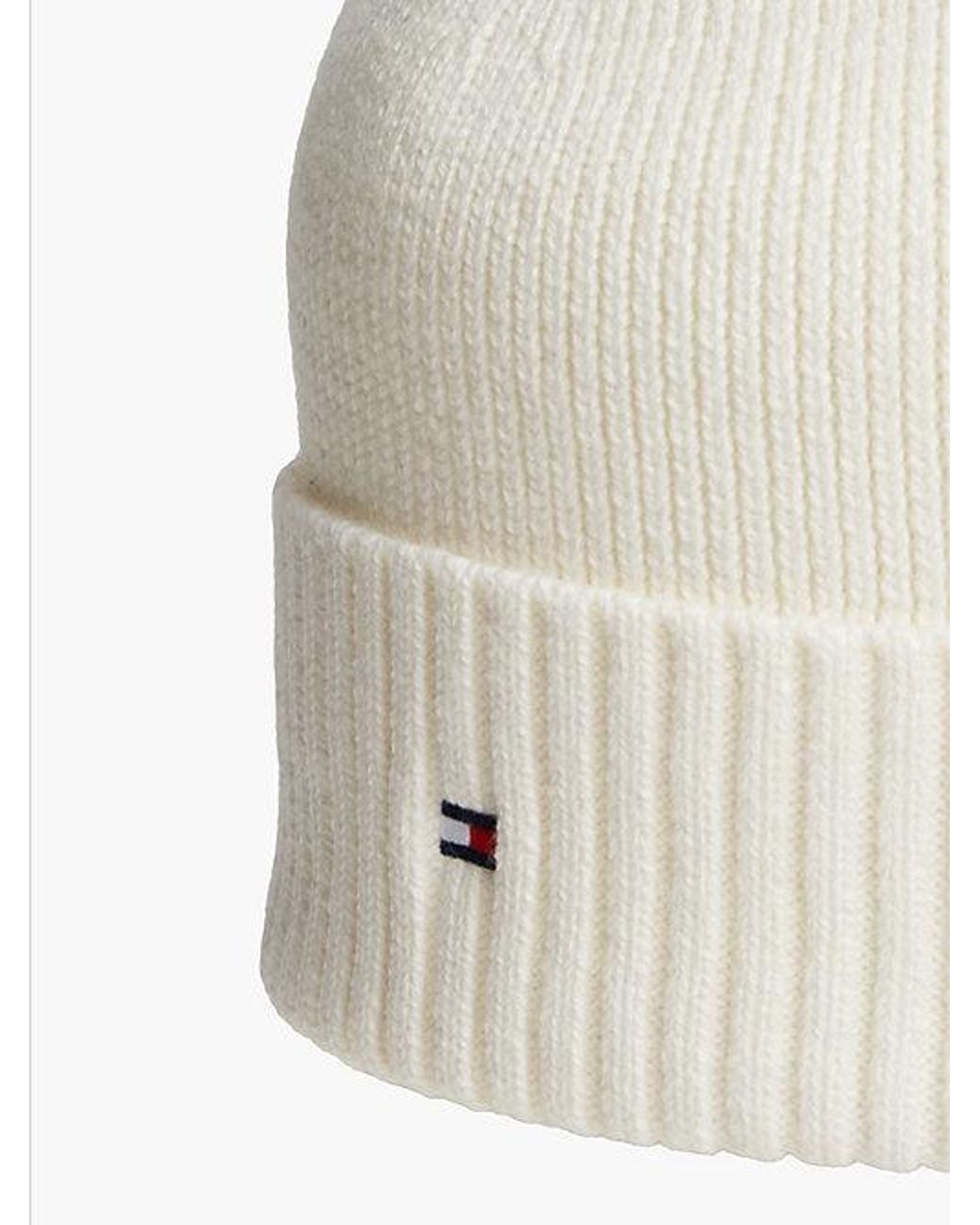 Tommy Hilfiger White Hilfiger Flag Embroidery Beanie With Cashmere for men