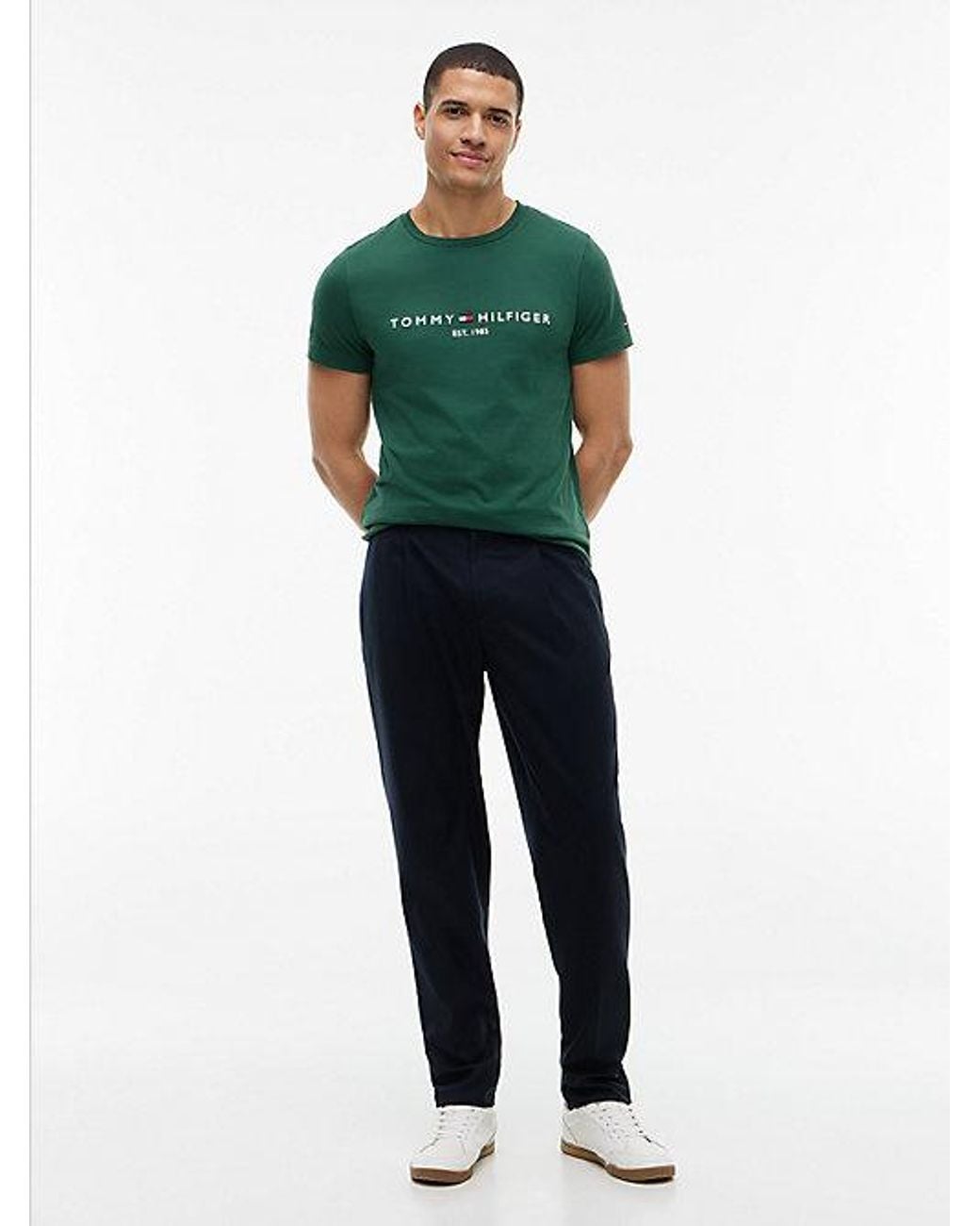 Tommy Hilfiger Green Logo Embroidery Slim Jersey T-Shirt for men