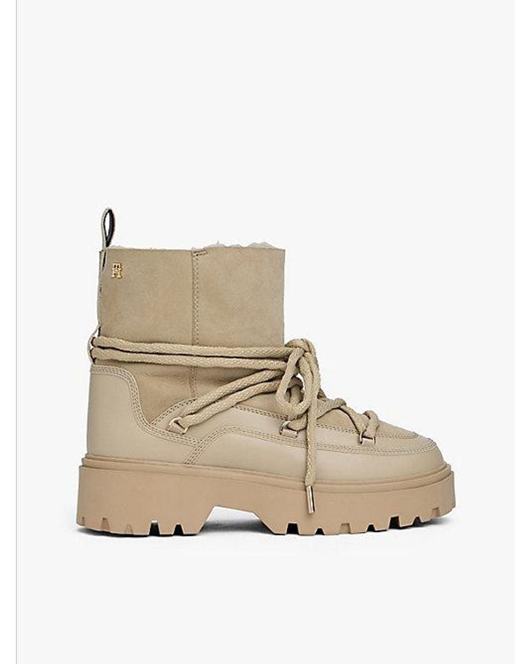 Tommy Hilfiger Natural Leather Th Monogram Cleat Snow Boots
