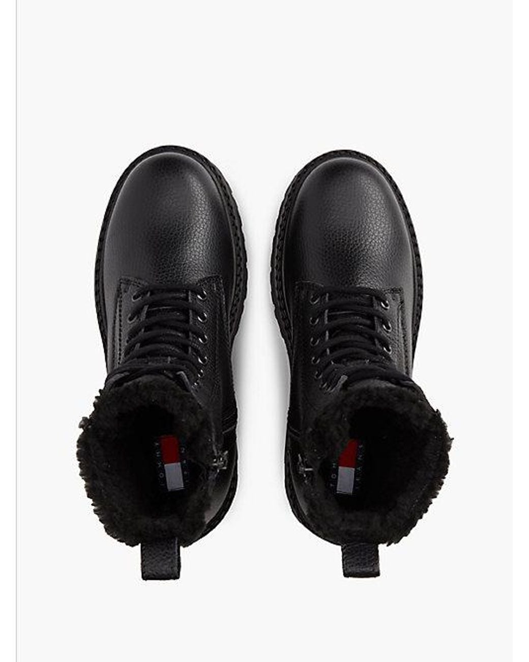 Tommy Hilfiger Black Tommy Jeans Archive Leather Warm Lined Platform Lace Up Boots