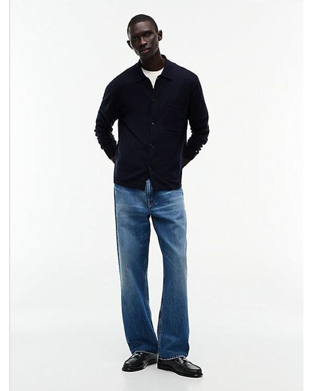 Tommy Hilfiger Blue Relaxed Fit Flag Embroidery Knitted Overshirt for men