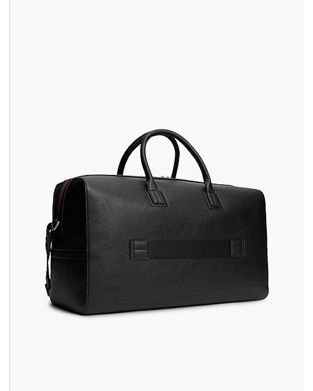 Tommy Hilfiger Black Metal Logo Pebble Grain Duffel Bag for men