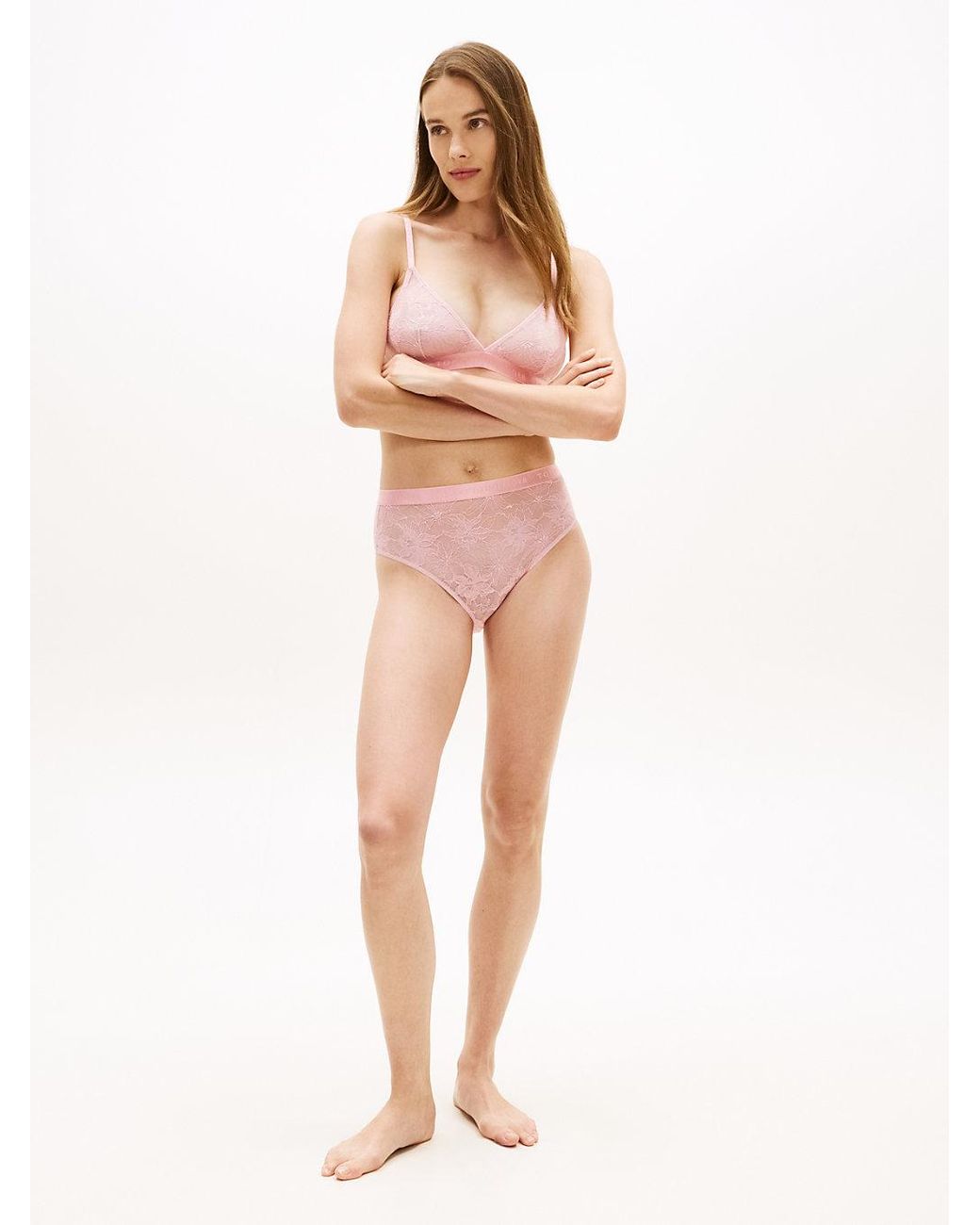 Tommy Hilfiger Pink Repeat Logo Lace High Rise Briefs