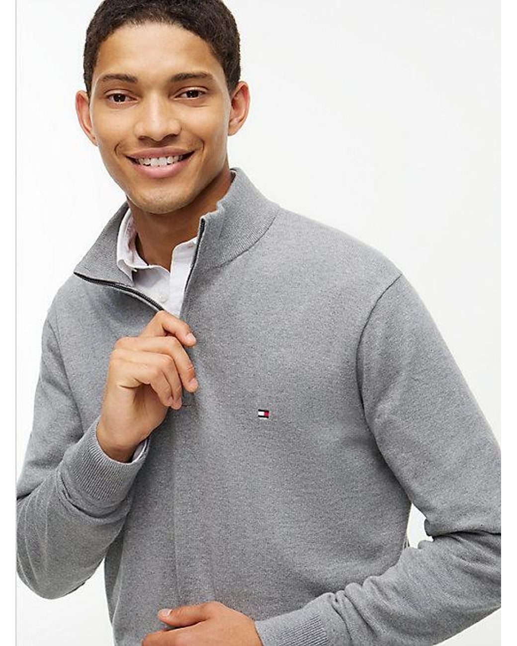 Tommy Hilfiger Gray Quarter Zip Mock Neck Jumper for men