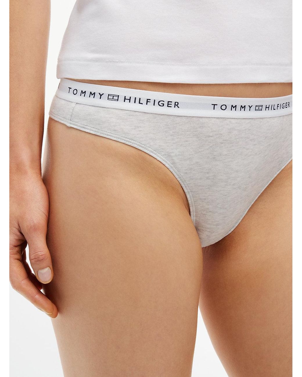 Tommy Hilfiger White Repeat Logo Waistband Thong