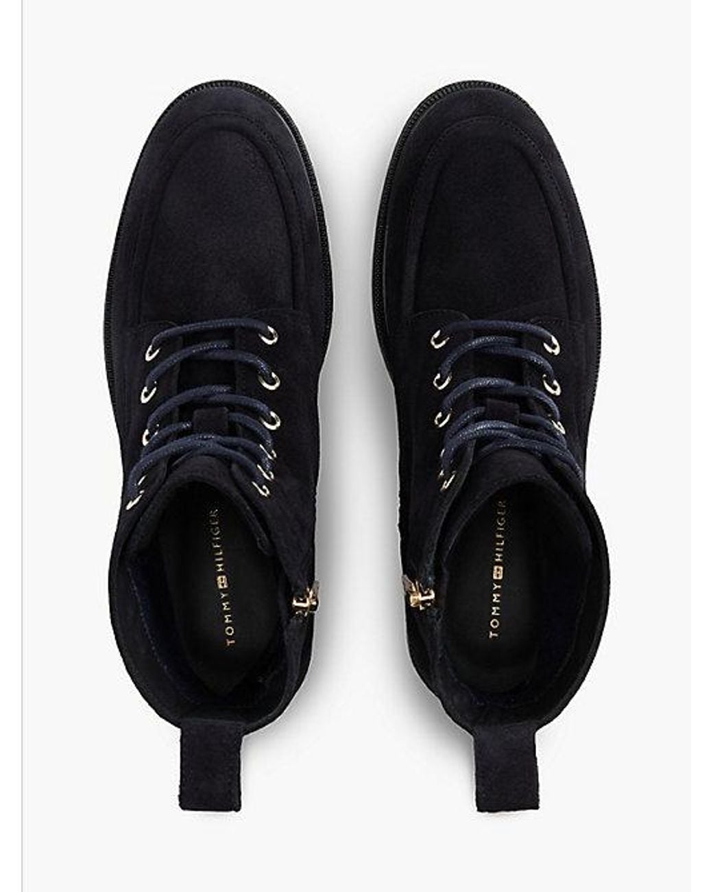 Tommy Hilfiger Black Suede Enamel Flag Lace Up Boots