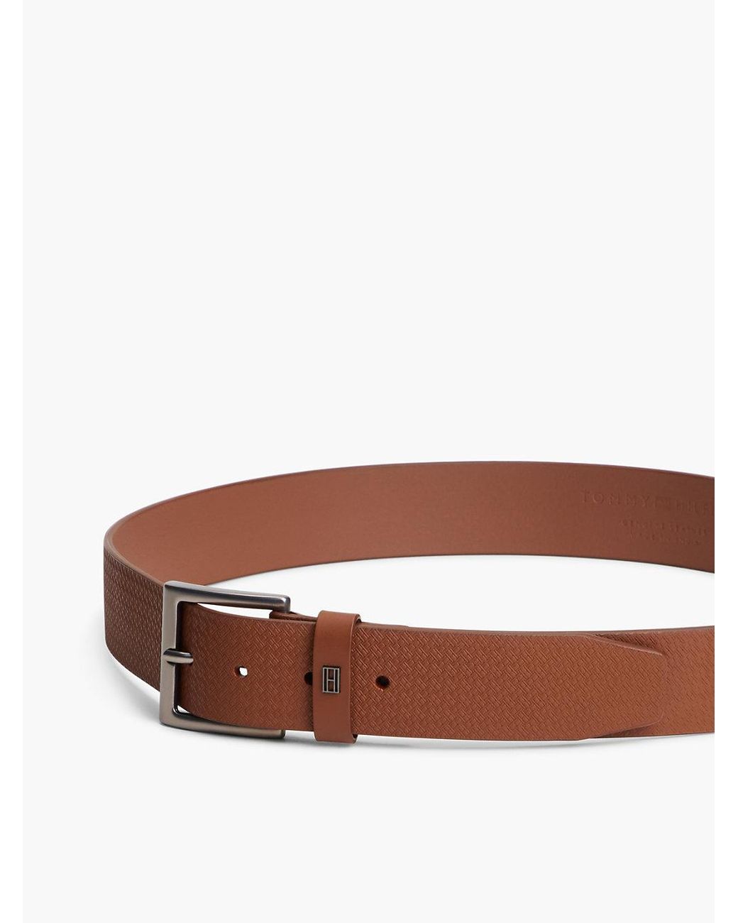 Tommy Hilfiger Brown Flag Print Square Buckle Leather Belt for men