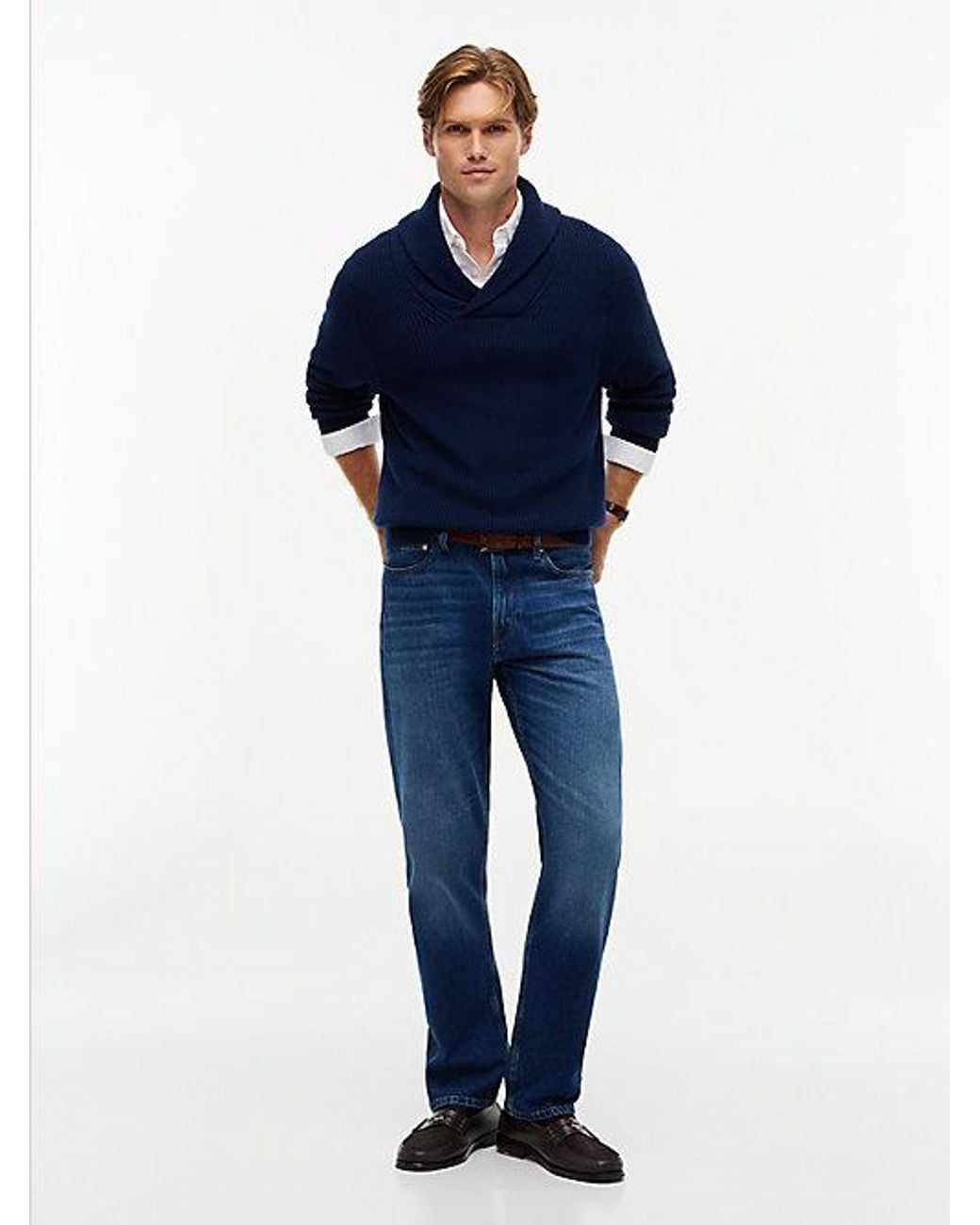 Tommy Hilfiger Blue Shawl Collar Relaxed Rib Knit Jumper for men