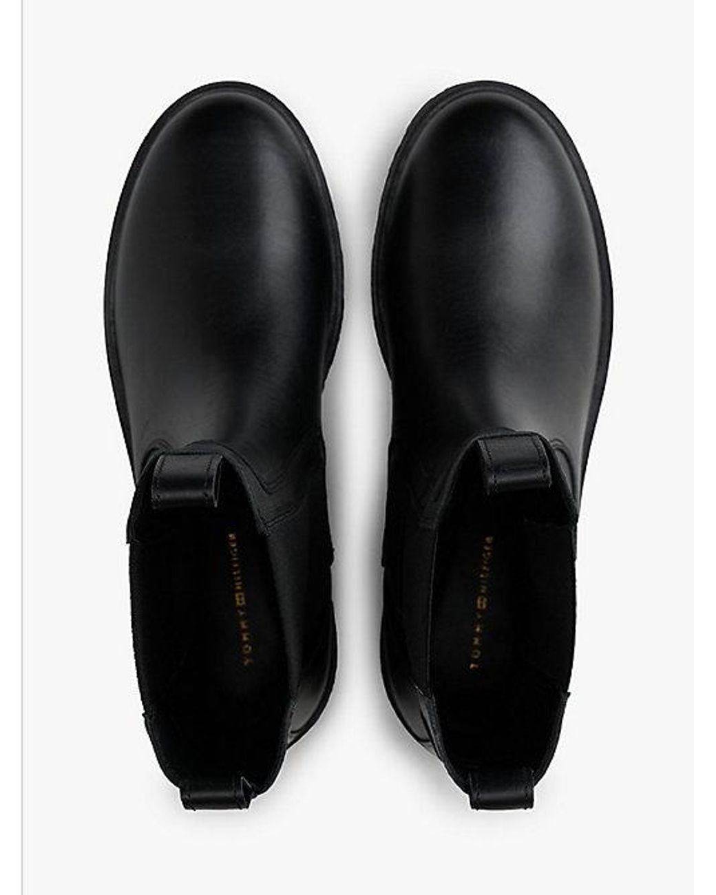 Tommy Hilfiger Black Leather Cleat Mid Chelsea Boots