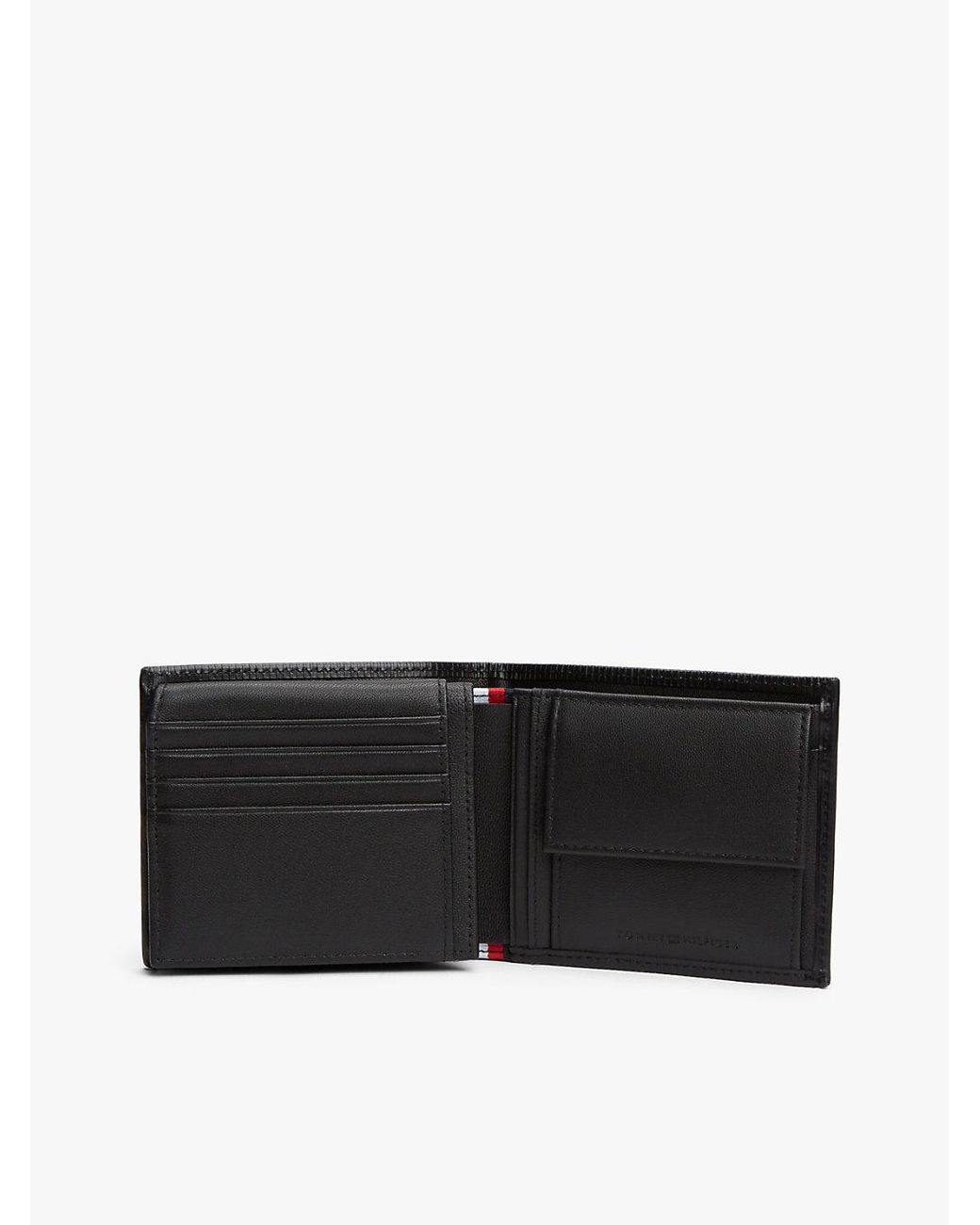 Tommy Hilfiger Black Hilfiger Flag Ribbed Leather Flap Wallet for men