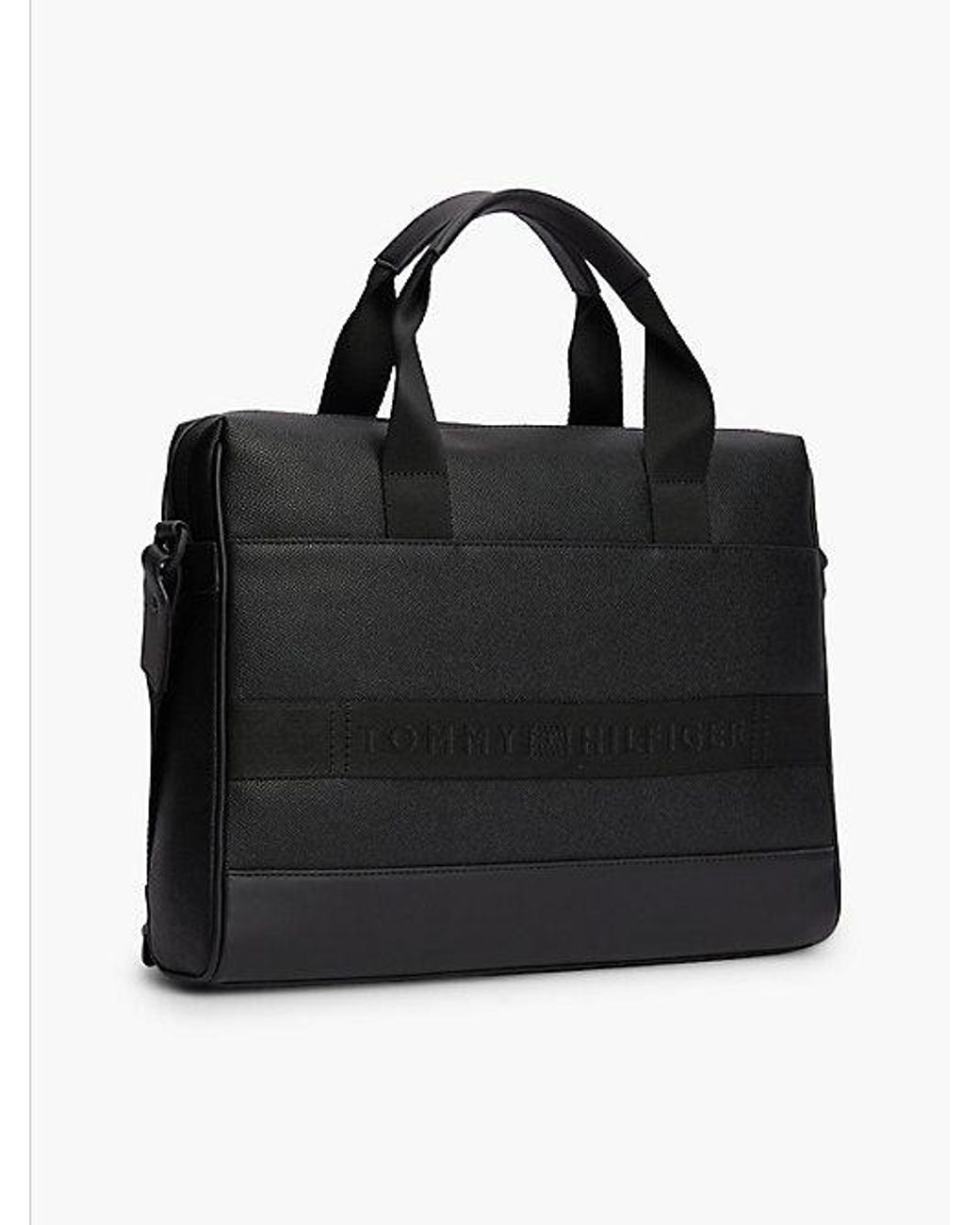 Tommy Hilfiger Black Modern Textured Flag Laptop Bag for men