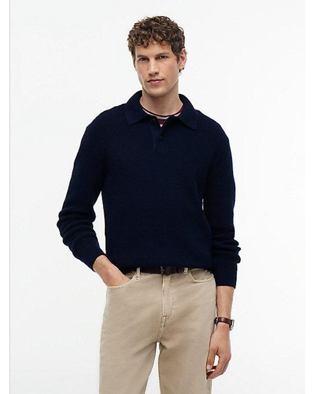 Tommy Hilfiger Blue Waffle Knit Relaxed Rugby Jumper for men