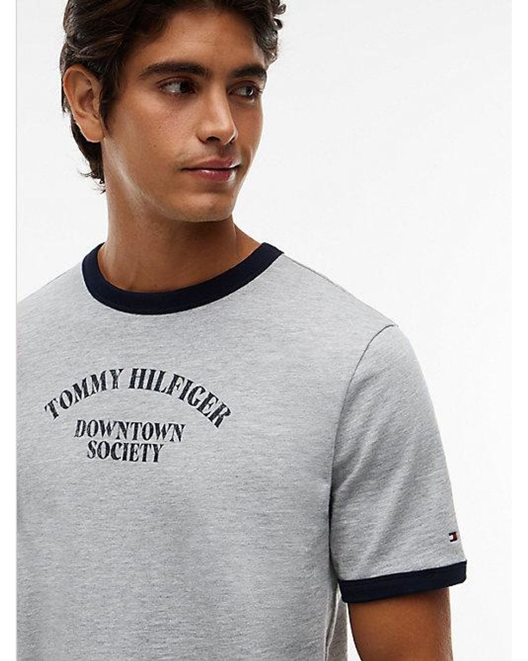 Tommy Hilfiger White Logo Textured Jersey Ringer T-Shirt for men