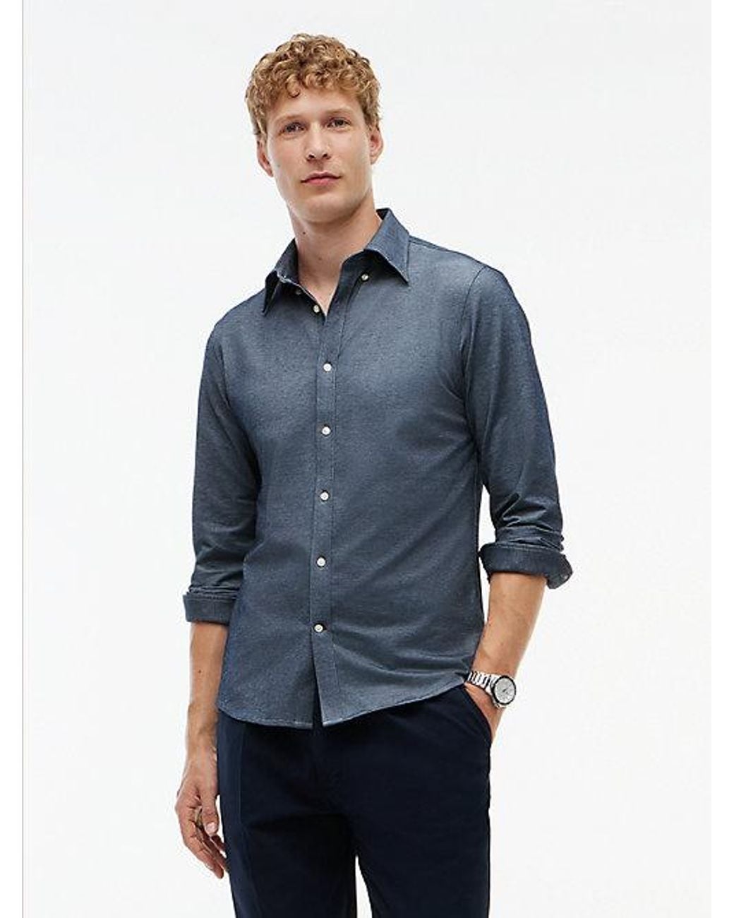 Tommy Hilfiger Blue Performance Slim Fit Pique Oxford Shirt for men