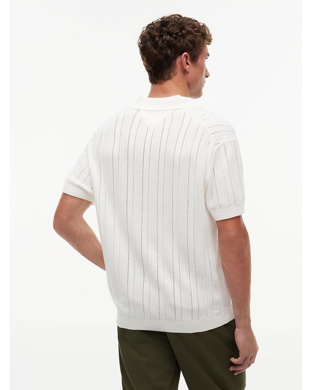 Tommy Hilfiger White Relaxed Pointelle Structured Polo Shirt With Linen for men