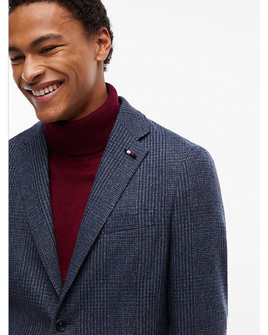 Tommy Hilfiger Blue Wool Blend Check Single Breasted Blazer for men