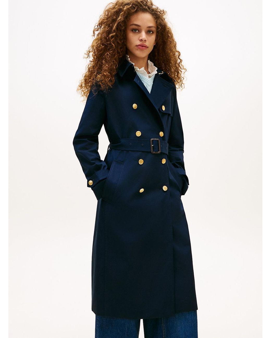Tommy Hilfiger Blue Tone Button Slim Trench Coat