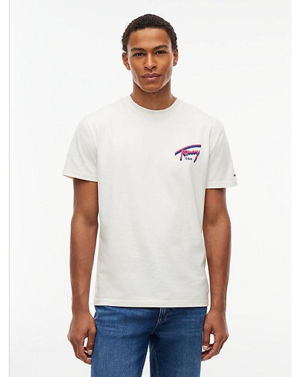 Tommy Hilfiger White Tommy Jeans Signature Back Logo Jersey T-Shirt for men