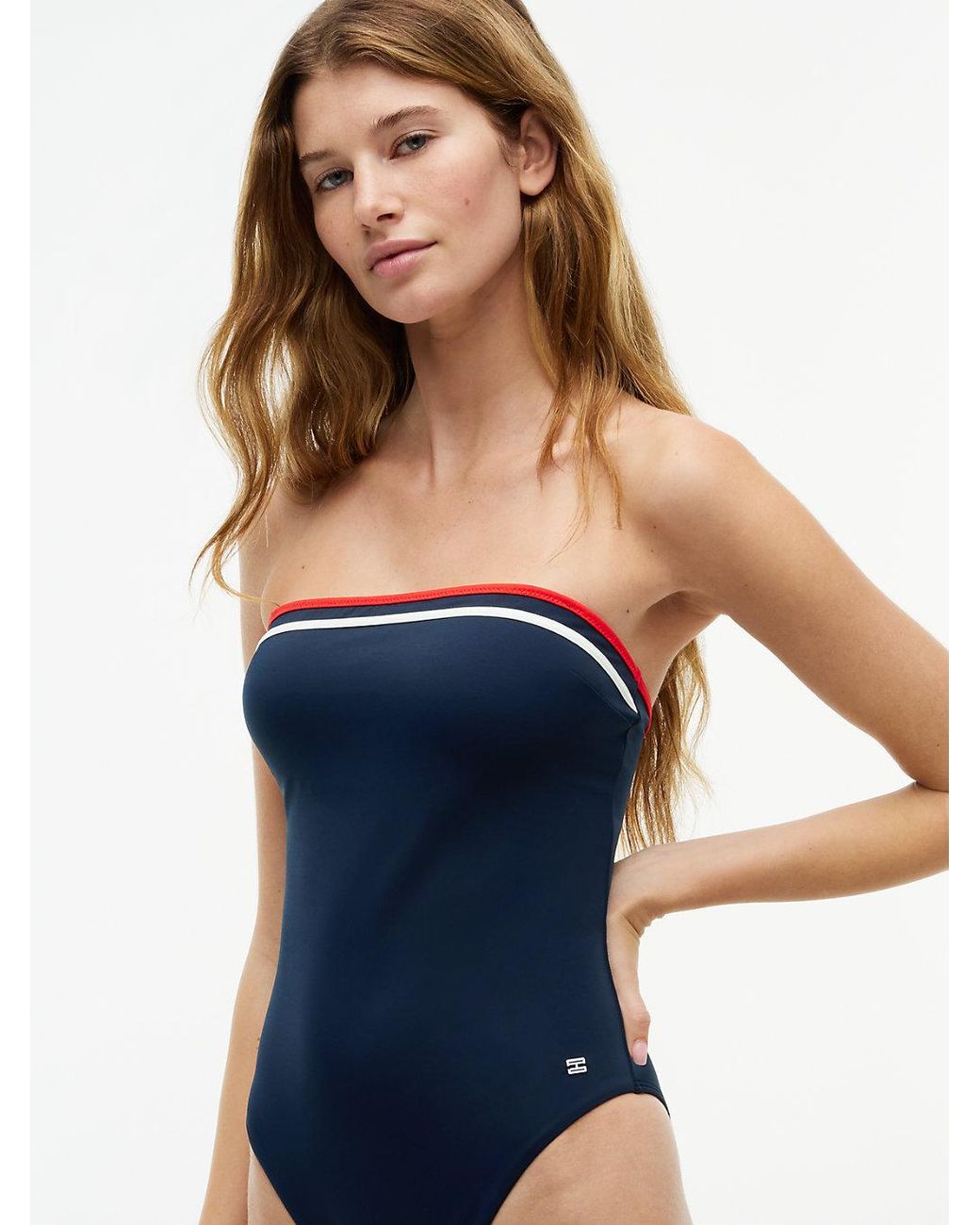 Tommy Hilfiger Blue Classic Halterneck Bandeau High-Cut Swimsuit
