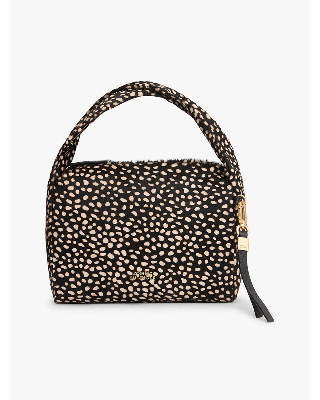 Tommy Hilfiger Black Leather Deer Print City Bag