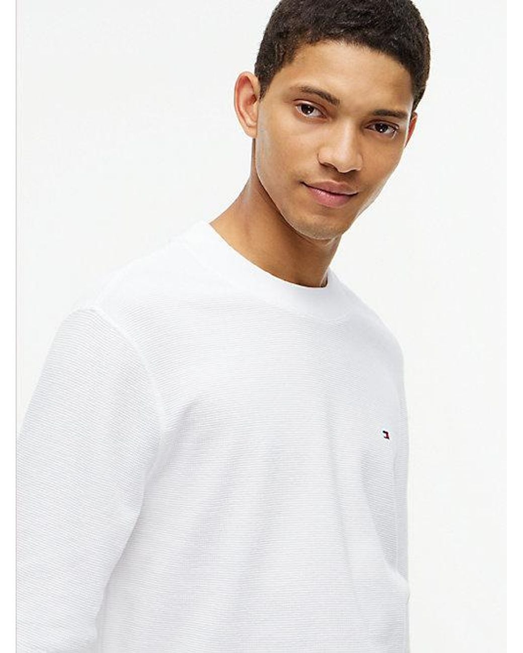 Tommy Hilfiger White Waffle Knit Long Sleeve T-Shirt for men