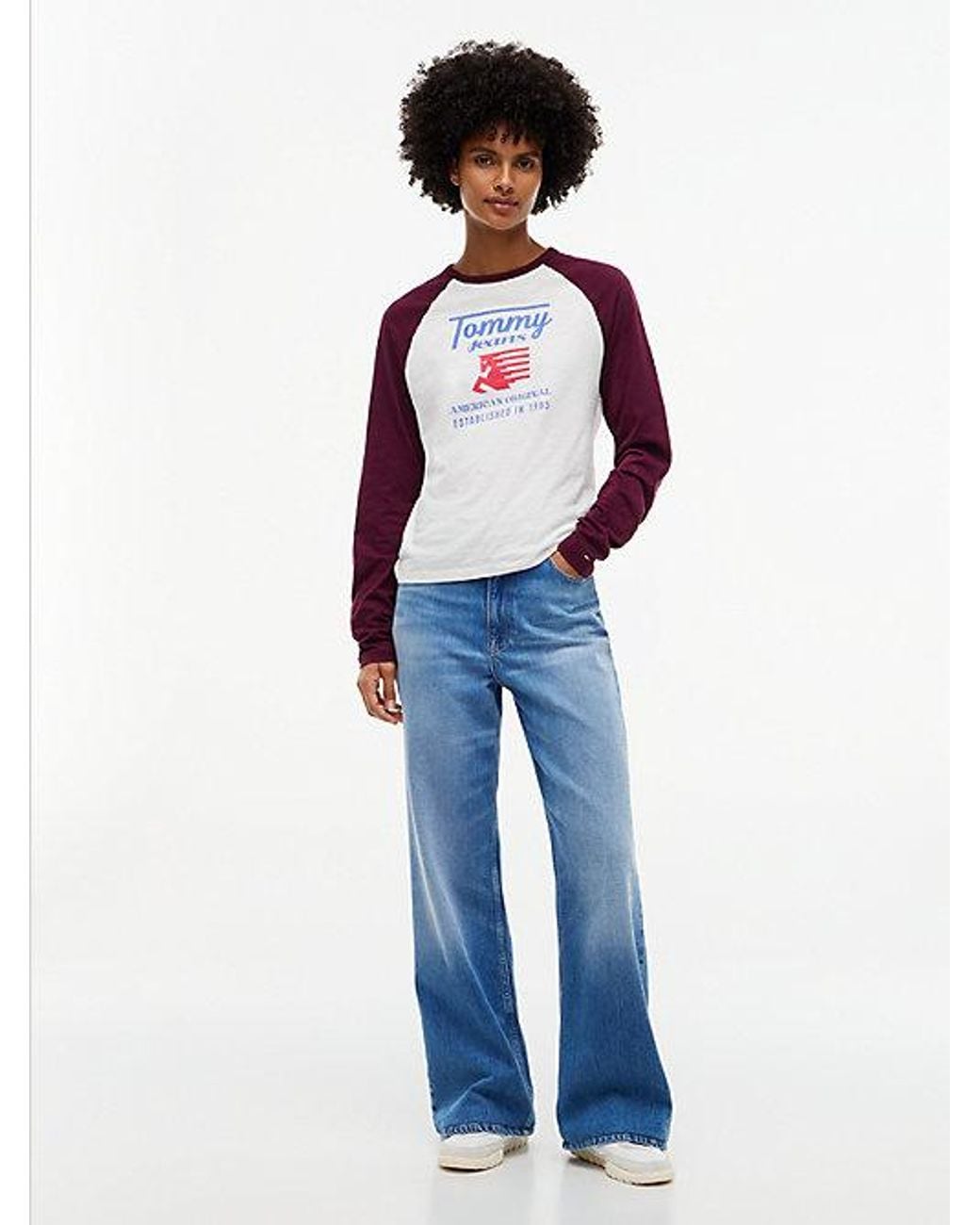Tommy Hilfiger White Tommy Jeans Graphic Raglan Long Sleeve T-Shirt