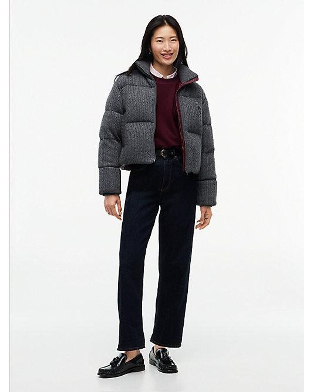 Tommy Hilfiger Blue Wool Blend Cable Knit Down Jacket